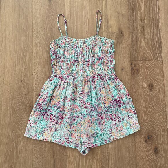 Free People Romper Women Small Shorts Sammi Floral Smocked Boho FP One 83224097 - Picture 5 of 12